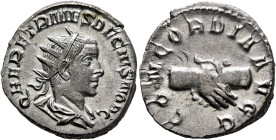 Herennius Etruscus, as Caesar, 249-251. Antoninianus (Silver, 20 mm, 4.45 g, 11 h), Rome, 250-251. Q HER ETR MES DECIVS NOB C Radiate and draped bust ...
