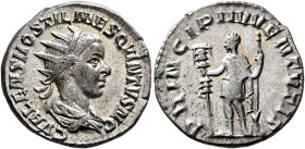 Hostilian, as Caesar, 250-251. Antoninianus (Silver, 20 mm, 3.44 g, 11 h), Rome, 250-251. C VALENS HOSTIL MES QVINTVS N C Radiate and draped bust of H...