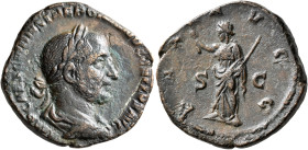 Trebonianus Gallus, 251-253. Sestertius (Orichalcum, 29 mm, 14.95 g, 12 h), Rome. IMP CAES C VIBIVS TREBOIANVS GALLVS AVG Laureate, draped and cuirass...