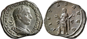Trebonianus Gallus, 251-253. Sestertius (Orichalcum, 32 mm, 22.25 g, 12 h), Rome, 252. IMP CAES C VIBIVS TREBONIANVS GALLVS AVG Laureate, draped and c...