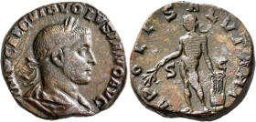 Volusian, 251-253. Sestertius (Orichalcum, 27 mm, 22.39 g, 12 h), Rome, 253. IMP CAE C VIB VOLVSIANO AVG Laureate, draped and cuirassed bust of Volusi...