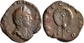 Diva Mariniana, died before 253. Sestertius (Orichalcum, 28 mm, 15.12 g, 12 h), Rome, 253-254. DIVAE MARINIANAE Veiled, diademed and draped bust of Di...
