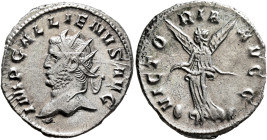 Gallienus, 253-268. Antoninianus (Silver, 22 mm, 3.61 g, 12 h), Mediolanum, 258-259. IMP GALLIENVS AVG Radiate head of Gallienus to left. Rev. VICTORI...