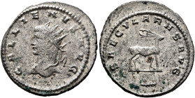 Gallienus, 253-268. Antoninianus (Billon, 22 mm, 4.05 g, 12 h), Antiochia, 264-265. GALLIENVS AVG Radiate head of Gallienus to left. Rev. SAECVLARHS (...