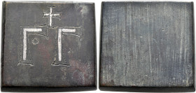 Circa 4th-6th centuries. Weight of 3 Ounkia (Bronze, 33x31 mm, 81.98 g), a uniface square commercial weight with plain edges. Γᴑ Γ with cross above, a...