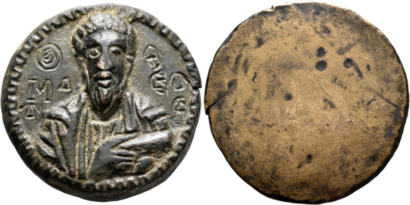 Anonymous, 12th-14th centuries. Medallion (Bronze, 40 mm, 40.65 g). Θ / MA/T-Θ/Є...