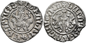 ARMENIA, Cilician Armenia. Royal. Levon I, 1198-1219. Tram (Silver, 22 mm, 2.81 g, 7 h). 'Levon King of all the Armenians' (in Armenian) Levon seated ...