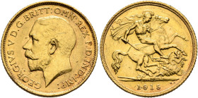AUSTRALIA, Trade Coinage. George V, 1910-1936. Half Sovereign 1915 S (Gold, 19 mm, 4.00 g, 12 h), Sydney. GEORGIVS V D G BRITT OMN REX F D IND IMP Hea...
