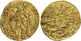 AUSTRIA. Holy Roman Empire. Leopold I, Emperor, 1658-1705. Dukat 1662 (Gold, 23 mm, 3.44 g, 11 h), Kremnitz. LEOPOLDVS•D:G - R•I•S•A•CEHV•B•RE• Crowne...