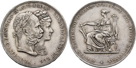 AUSTRIA. Kaisertum Österreich-Ungarn. Franz Josef I, 1867-1916. 2 Gulden 1879 (Silver, 36 mm, 24.68 g, 12 h), on the silver wedding, Vienna. FRANC IOS...