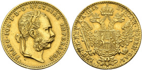 AUSTRIA. Kaisertum Österreich-Ungarn. Franz Josef I, 1867-1916. Dukat (Gold, 20 mm, 3.48 g, 12 h), Vienna, dated 1915, but a later restrike. FRANC•IOS...