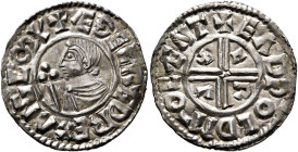 BRITISH, Anglo-Saxon. Kings of All England. Aethelred II, 978-1016. Penny (Silver, 21 mm, 1.63 g), 978-1016, crux type, moneyer Eadwald, Canterbury. ✠...