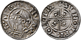 BRITISH, Anglo-Saxon. Kings of All England. Cnut, 1016-1035. Penny (Silver, 19 mm, 1.08 g), pointed helmet type, Sunnulfr, York, 1024-1030. ✠ CNVT REX...