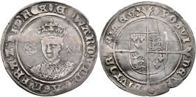 BRITISH, Tudor. Edward VI, 1547-1553. Shilling (Silver, 32 mm, 6.09 g, 4 h), Tower (London) mint, 1551-1553. (tun) ЄDWARD'. VI: D'. G'. AGL'. FRA'. Z:...