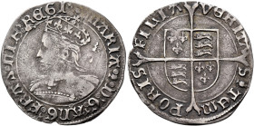 BRITISH, Tudor. Mary, 1553-1554. Groat (Silver, 24 mm, 1.78 g, 9 h), Tower (London) mint. mΛRIΛ D’ G’ ΛnG' FRΛ’ Z hIB’ RЄGI’ Crowend bust of Mary to l...