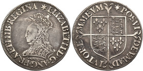 BRITISH, Tudor. Elizabeth I, 1558-1603. Shilling (Silver, 30 mm, 6.11 g, 6 h), milled issue. ELIZABETH•D•G•ANG•FRA•ET•HIB•REGINA (star) Crowned and dr...