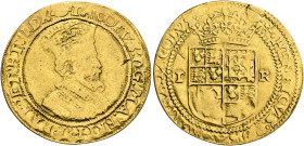 BRITISH, Stuart. James I, 1603-1625. Britain Crown (Gold, 28 mm, 4.38 g, 11 h), second coinage, Tower (London) mint, 1609-1610. ✠ IACOBVS'•D'•G'•MA•BR...