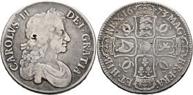 BRITISH, Stuart. Charles II, 1660-1685. Crown 1673 (Silver, 38 mm, 29.00 g, 12 h). CAROLVS•II • - DEI•GRATIA Laureate and draped bust of Charles II to...