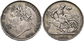 BRITISH, Hanover. George IV, 1820-1830. Crown 1822 (Silver, 38 mm, 28.00 g, 6 h), London. GEORGIUS IIII D:G:BRITANNIAR:REX F:D: Laureate head of Georg...