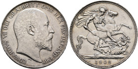 BRITISH, Saxe-Coburg-Gotha. Edward VII, 1901-1910. Crown 1902 (Silver, 38 mm, 28.26 g, 12 h), London. EDWARDVS VII DEI GRA BRITT OMN REX FID DEF IND I...