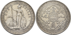 BRITISH, Trade Dollars. Dollar 1911 (Silver, 39 mm, 26.85 g, 12 h), struck for circulation in East Asia, Bombay (Mumbay). Britannia standing facing, h...
