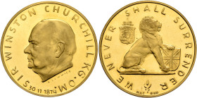 BRITISH, Windsor. temp. Elizabeth II, 1952-present. Medal no date (1965?) (Gold, 32 mm, 17.47 g, 12 h), on Winston Churchill. By R. Schmidt. SIR WINST...