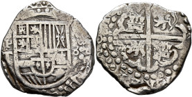 BOLIVIA, Colonial (as Alto Perú). Felipe III, king of Spain, 1598-1621. Cob 8 Reales (Silver, 35 mm, 26.71 g, 11 h). Crowned coat-of-arms; to left, P ...