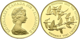 CANADA. Elizabeth II, 1952-2022. 100 Dollars 1978 (Gold, 25 mm, 17.00 g, 12 h), on the 100th anniversary of the Unification of Canada. 100 DOLLARS - C...