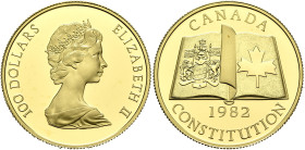 CANADA. Elizabeth II, 1952-2022. 100 Dollars 1982 (Gold, 27 mm, 16.96 g, 12 h), on the New Constitution. 100 DOLLARS - ELISABETH II Crowned and draped...