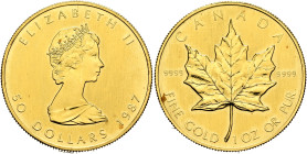 CANADA. Elizabeth II, 1952-2022. 50 Dollars 1987 (Gold, 30 mm, 31.19 g, 12 h), Maple Leaf. ELIZABETH II / 50 DOLLARS 1987 Crowned and draped bust of E...