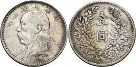 CHINA, ZHŌNGHUÁ MÍNGUÓ (REPUBLIC OF CHINA). 1912-1949. Yuán – Dollar Year 3 = 1914 (Silver, 39 mm, 26.60 g). Yeoman 329. Numerous marks and with minor...