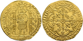 FRANCE, Royal. Charles V le Sage (the Wise), 1364-1380. Franc à pied (Gold, 28 mm, 3.78 g, 2 h), uncertain mint, 20 April 1365. KAROLVS DI GR FRANCORV...