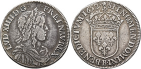 FRANCE, Royal. Louis XIV le Roi Soleil (the Sun King), 1643–1715. Demi-écu à la mèche longue 1652 (Silver, 32 mm, 13.46 g, 6 h), Rouen. LVD•XIIII•D:G•...