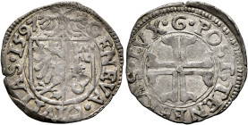 SWITZERLAND. Genf (Geneva). Stadt. Sol 1597 (Billon, 20 mm, 1.42 g, 9 h). GENEVA•CIVITAS•1597 Coat-of-arms surmounted by double eagle. Rev. POST•TENEB...