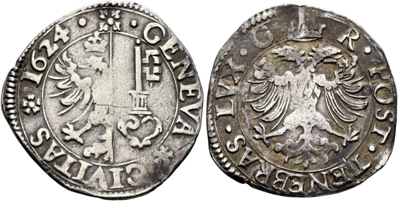 SWITZERLAND. Genf (Geneva). Stadt. 1/8 Taler 1624 (Silver, 26 mm, 3.47 g, 6 h). ...