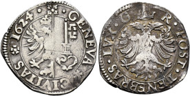SWITZERLAND. Genf (Geneva). Stadt. 1/8 Taler 1624 (Silver, 26 mm, 3.47 g, 6 h). GENEVA CIVITAS 1624 Half crowned double eagle and key. Rev. R•POST•TEN...