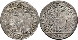 SWITZERLAND. Schaffhausen. Dicken 1633 (Silver, 31 mm, 8.35 g, 12 h). MONETA•NOVA•SCAFVSENSIS Forepart of a crowned ram emerging to left from city gat...
