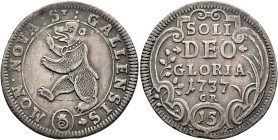 SWITZERLAND. St. Gallen, Stadt. 15 Kreuzer 1737 (Silver, 28 mm, 4.62 g, 12 h). MON•NOVA:St:GALLENSIS Bear walking left. Rev. SOLI / DEO / GLORIA / 173...