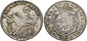 SWITZERLAND. St. Gallen, Abtei. Beda Angehrn von Hagenwil, 1767-1796. 5 Kreuzer 1774 (Silver, 21 mm, 2.19 g, 6 h). S•GALLUS ABBAS• / 1774 St. Gallus s...