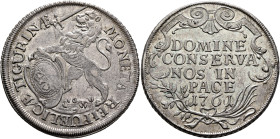 SWITZERLAND. Zürich. Stadt. Taler 1761 (Silver, 40 mm, 28.02 g, 1 h). MONETA REIPUBLIC AE TIGURINAE Lion rampant to left, holding sword in his right p...