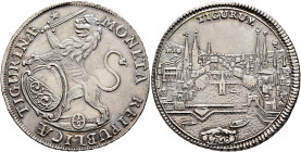 SWITZERLAND. Zürich, Stadt. Halbtaler 1768 (Silver, 33 mm, 13.09 g, 12 h). MONETA REIPUBLICAE TIGURINAE (star) Lion rampant to left, holding imperial ...