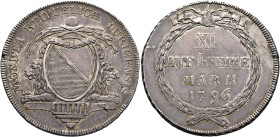 SWITZERLAND. Zürich. Stadt. Taler 1796 (Silver, 38 mm, 25.26 g, 12 h). MONETA REIPUBLIC AE TURICENSIS Coat of arms. Rev. XI / AUF I•FEINE / MARK 1796 ...