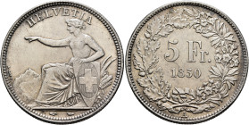 SWITZERLAND. Schweizerische Eidgenossenschaft (Swiss Confederation). 1848-present. 5 Franken 1850 A (Silver, 36 mm, 25.42 g, 12 h), Paris. HELVETIA He...