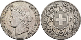 SWITZERLAND. Schweizerische Eidgenossenschaft (Swiss Confederation). 1848-present. 5 Franken 1888 B (Silver, 36 mm, 24.86 g, 6 h), Bern. CONFOEDERATIO...