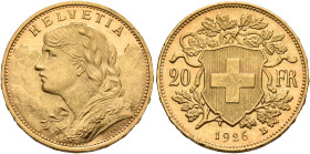SWITZERLAND. Schweizerische Eidgenossenschaft (Swiss Confederation). 1848-present. 20 Franken 1926 B (Gold, 21 mm, 6.44 g, 6 h), Bern. HELVETIA Bust o...