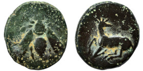 IONIA. Ephesos. Circa 390-320/00 BC. Ae (bronze, 2.71 g, 15 mm), uncertain magistrate. [E-Φ] Bee. Rev. [magistrate] to left, Stag kneeling left, head ...