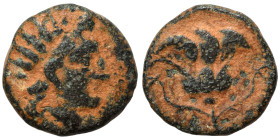 ISLANDS off CARIA. Rhodos, circa 180-84 BC. Ae (bronze, 1.49 g, 11 mm). Radiate head of Helios right. Rev. Rose with bud. Very fine.