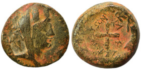 CILICIA. Zephyrion. 1st century BC. Ae (bronze, 7.14 g, 21 mm). Turreted and veiled head of Tyche right. Rev. ZEΦVPΩTΩN Crossed torches; two monograms...
