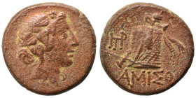 PONTOS. Amisos. Mithradates VI Eupator, circa 120-63 BC. Ae (bronze, 7.46 g, 20 mm). Head of Dionysos right, wearing wreath of ivy and fruit. Rev. ΑΜΙ...