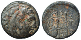 KINGS of MACEDON. Alexander III the Great, 336-323 BC. Ae (bronze, 6.76 g, 19 mm). Head of Herakles to right, wearing lion skin headdress. Rev. ΑΛΕΞΑΝ...